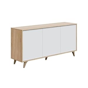 Mobelcenter, Mueble Buffet Aparador Kikua Plus, Armario Auxiliar Comedor, Color Roble Canadian y Blanco Artik, Medidas: Ancho: 154 cm x Fondo: 40 cm x Alto: 75 cm (1236)