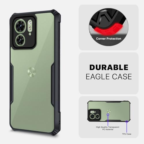 Image of Pikkme Ultra Hybrid Back Cover for Moto Edge 40 | Raised Edges |Crystal Clear Transparent | Full Camera Protection Bumper Case (Black)