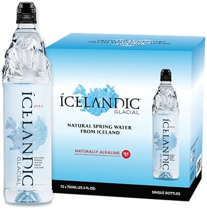 Icelandic Glacial Premium Still Water 750ml Sports Cap Recycled PET Bottles x 12 Per Pack – Alkaline/Low PH, Recycled Packaging,BPA Free,Carbon Neutral from Icelandic Spring.Low TDS & Mineral Content.