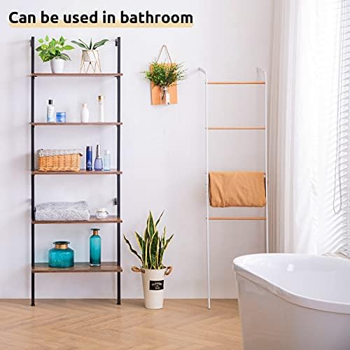 APICIZON Ladder Shelf, Rustic Bookshelf, 5-Tier Display unit for Living Room, Bedroom, Kitchen, Book Case with Metal Frame, Brown, 60 x 30 x 180 cm