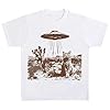 Women's T-Shirt with Surreal Alien Motif - Short Sleeve Shirt with UFO and Cat in the Desert | Humorous Retro Science Fiction Top for Everyday Use, Style_t01 White, L #1