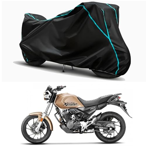 Image of Waterproof Bike Body Cover Compatible for | Hero XPulse 200T BS6 | Taffeta Fabric, Sky Piping Design, Bottom Elastic Fit | Dustproof, Sun UV & Rain Protection for All Weather.