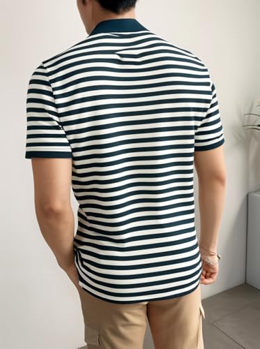 Image of Mack Jonney Men's Striped Cotton Rich Collar Neck T Shirt | Collar Tshirts | Half Sleeves | Striped-Regular Fit-MM485-nw