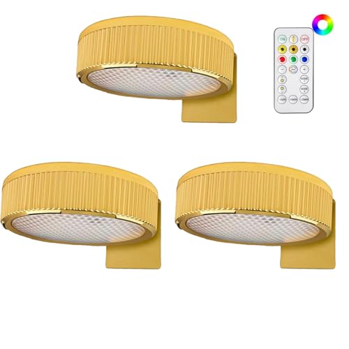 3 Pack Picture Lights for Wall, Battery Powered Magnetic Poster Lights with 3 Color Temps&20 RGB, Remote Dimmable Timer Painting Light,Wireless Wall Decor Light for Art Display, Picture, Frame (Gold)