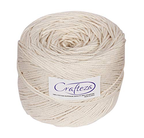 Crafteza Macrame Cord 2mm X 210m (About 689 ft) | Made in India |Made from 100% Natural Virgin Cotton|Soft Undyed Twisted Rope for Handmade Craft Making DIY Macrame Wall hangings Room Decor Jewelry