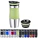Produktbild WELLGRO Thermobecher 400 ml + 1 Extradeckel - Edelstahl rostfrei - Silikon Soft-Touch Griffstück - BPA-frei - Isolierbecher doppelwandig - Travel Mug - Kaffeebecher to go, Farbe:Grün