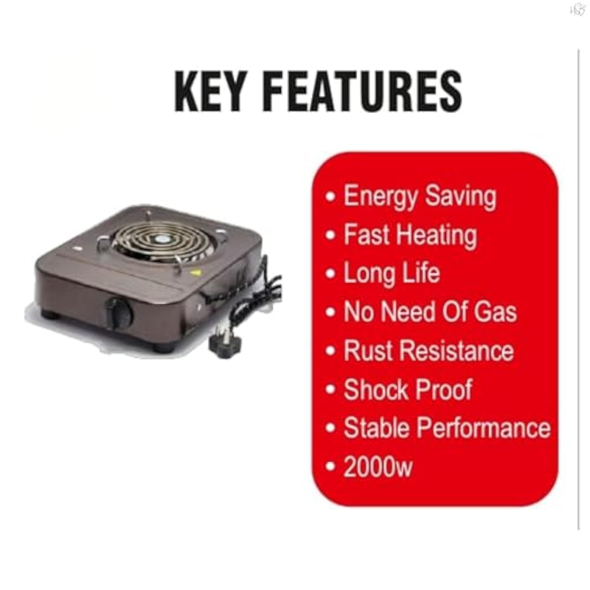 Brown 2000W Heavy-Duty Electric Cooktop Hot Plate