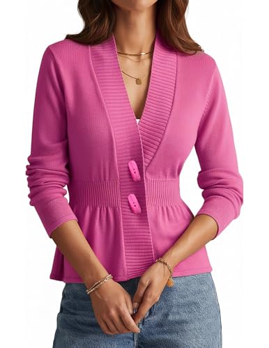 Womens Cardigan Sweaters, Button Up Lightweight Blazers Sweater, Open Front Peplum Jacket Fall Coat for Work 2025