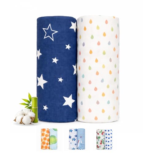 Yunova Bamboo Muslin Swaddle Blankets for Newborn – 70% Bamboo 30% Cotton, Oversized 47x47 Lightweight Breathable Baby Receiving Blankets, 2 Pack – Nordic Dream Neutral Nursery Gift