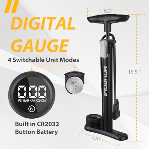 image for MOHEGIA Bike Floor Pump with Digital Gauge: Bicycle Tire Pump with Hig