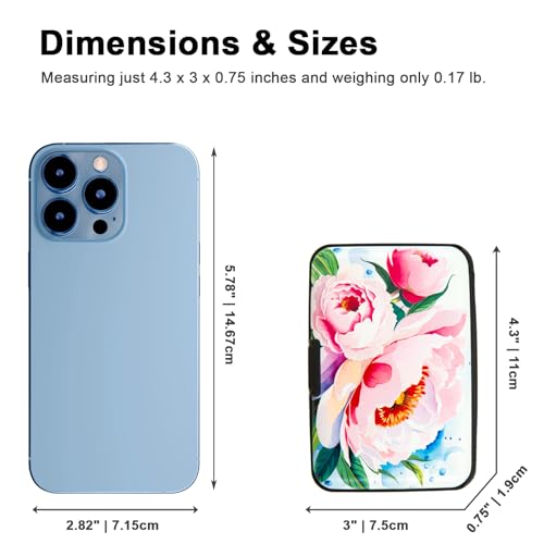 Image of Credit Card Holder Small RFID Blocking Wallet Business Metal Slim Mini Aluminum Hard Case for Women Men Gift, Watercolor Pretty Peonies Flower, small, Minimalist, Compact, American
