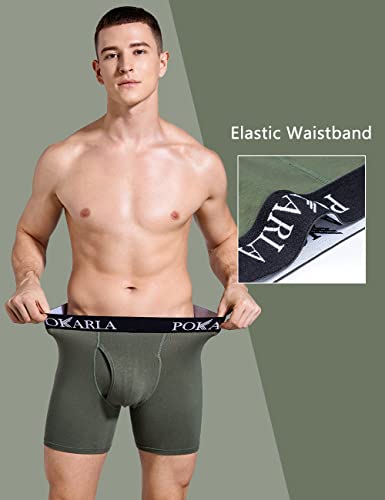 Pokarla Mens Stretch Boxer Briefs Soft Cotton Open Fly Underwear Tagless Underpants Pack Of 5 Large #TOP1