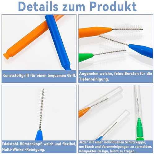 benlidoner 66 Stück Interdentalbürsten, Zahnzwischenraumbürsten in 6 Farben mit Etui, Wiederverwendbare und Flexible Zwischenraumbürsten, Dentalbürsten für die Reinigung der Zahnreinigung Zwischenräum