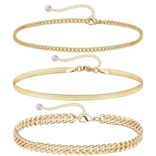 Image of Ankle Bracelets for Women Waterproof 14K Gold /Silver Plated Chain Anklets