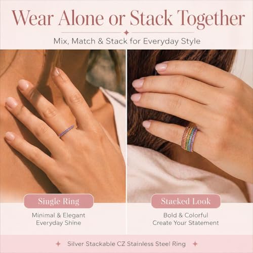 GlameVibe Birthstone Rings For Women, Silver Stackable Cubic Zirconia Stainless Steel Birth Stone Ring To My Daughter/Mom Birthday Unique Gifts Jewelry (06-Silver-June, 10) by GlameVibe - Used condition - Image 7