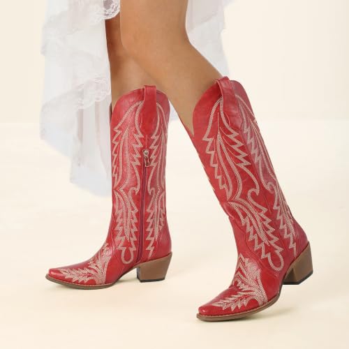 Image of Mid Calf Western Cowgirl Boots for Women 15 inch Shaft Snip Toe