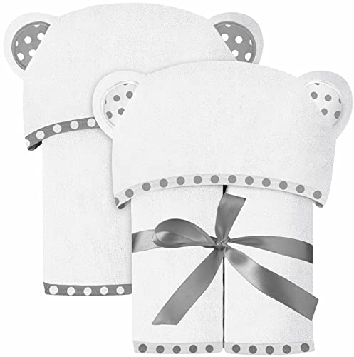 Image of ELSVIN Set of 2 Hooded Baby Towels – White – Luxurious, Large and Super Absorbent – 30 x 30 Inch – Soft and Suitable for Infants, Toddlers and Kids – 400 GSM