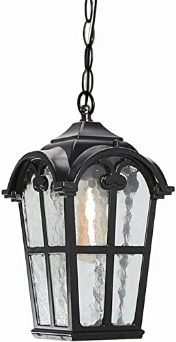 SUNZOS Outdoor Pendant Light for Porch, Modern Exterior Hanging Porch Light Fixture with Water Pattern Glass, Anti-Rust Waterproof Aluminum Hanging Lantern for Front Door, Entry, Courtyard