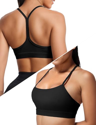 Sports Bras for Women, Workout Yoga Racerback Low Back Low Impact Gym Halter Tops, White Strappy Padded Spaghetti Strap Running Athletic Outdoor Supportive Backless Bralette Multipack Bras Black XS