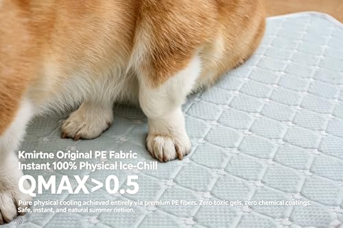 KMIRTNE Pet Cooling Mat Scratch Resistant QMAX>0.5 Instant 6-12°F Drop No Water or Electricity Needed Self Cooling Crate Mat for Bed, Floor, Car Travel Indoor Outdoor Summer Use Light Gray 28" x 22" — view 3