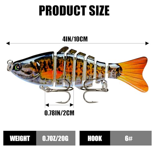 5Pcs Fishing Lures, 3D Bionic Swimming Lure baits, Multi Jointed Swimbait Robotic bass Fishing Lures Fish Bait for Freshwater Saltwater Lifelike Animated Lure with Sharp Treble Hooks (Bionic)