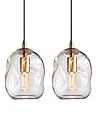 CASAMOTION Pendant Lights Kitchen Island 2 Pack Modern Contemporacy Clear Glass Organic Globe Lamp Brass Hardware Adjustable Cord Dining Room Table Bar Counter 8 Inch Height
