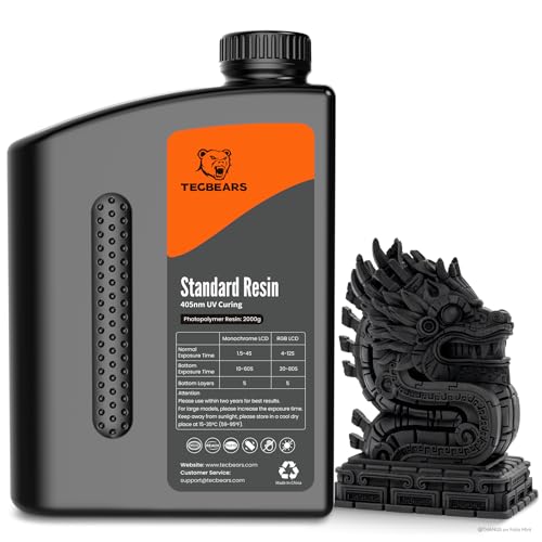TECBEARS Standard Resin para Impresora 3D Negro 2KG, Estándar Resina Fotopolímero con Alta Precisión y Baja Contracción para Impresora 3D LCD DLP SLA