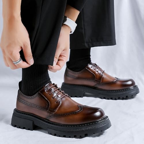 Men's Wingtip Chunky Heel Dress Oxford Shoes Vintage Comfor Platform Lace-Up Casual Brogue Loafers Formal Anti-Slip Derby Shoes4