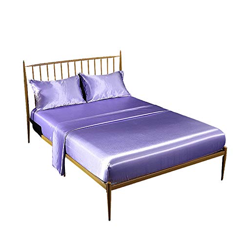 Juego de ropa de cama de seda satinada negra de lujo, suave y fácil cuidado, juego de sábanas de 4 piezas con sábana encimera, sábana bajera ajustable y 2 fundas de almohada, tamaño Super King