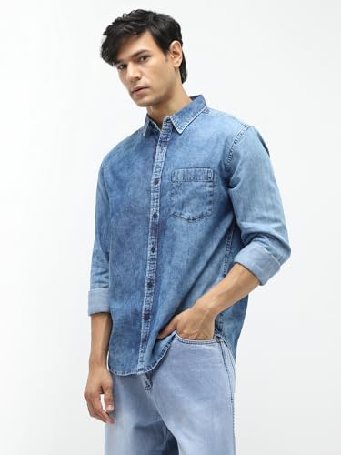 Image of Urbano Fashion Men's Regular Fit Full Sleeve Washed Denim Shirt