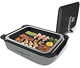 Mishcdea Electric Griddle With Lid, Indoor Smokeless Grill Hot Pot Skillet Woks Frying Pan, Removable Cooking Plate Nonstick Coating, 3L, 1200W, Gray