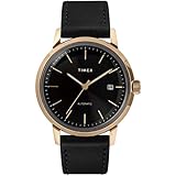 Timex Men's Marlin Automatic 40mm Watch – Black Dial & Gold-Tone Case with Black Genuine Leather Strap