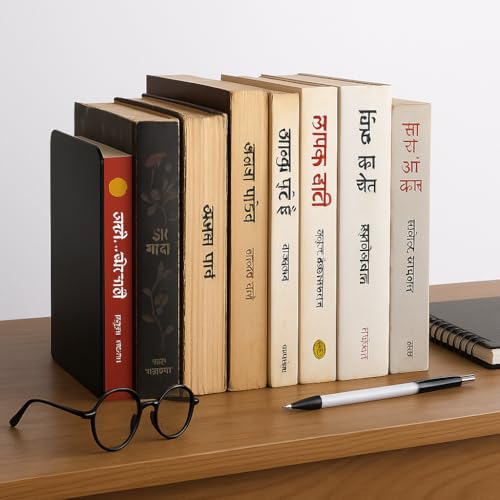 Image of Zepdos Book Stand for Table | Non-Slip L-Shaped Book Ends for Desk & Office | Strong Steel Book Holder for Books, Magazines, Files & Steel Book Stands for Office, Home & Study Table (1 Pair, Black)