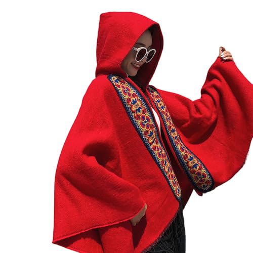 Bufanda de mujer capa gruesa abrigo con capucha de viaje invierno color rojo 6