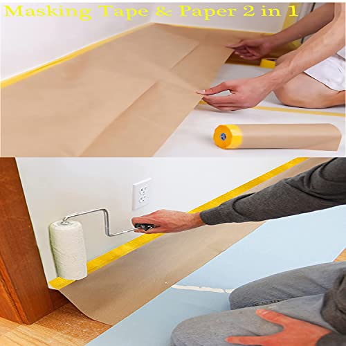 Masking Paper, Paint Masking Paper with Adhesive,20 Inch x 50 Feet Painters Paper Roll, Tape and Drape Painters Paper, f - Additional View