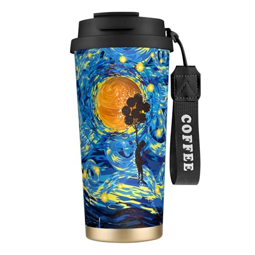 タンブラー コーヒー バンクシー Banksy ゴッホ 星月夜 水筒 ステンレス ボトル 魔法瓶 オフィス マグカップ カフェマグ 車用 マグボトル 真空断熱 保温 保冷 ふた付き 直飲み 広口 漏れない 二重構造 持ち運び 500ml