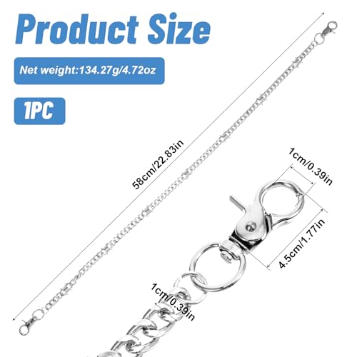 Apojgitn Biker Wallet Chain for Men, Silver Heavy Duty Metal Pocket Chain, Hip Hop Goth Keychain with Round Clasp, Punk Accessories for Jean & Pants, Biker Belt Keyring - Thumbnail 2