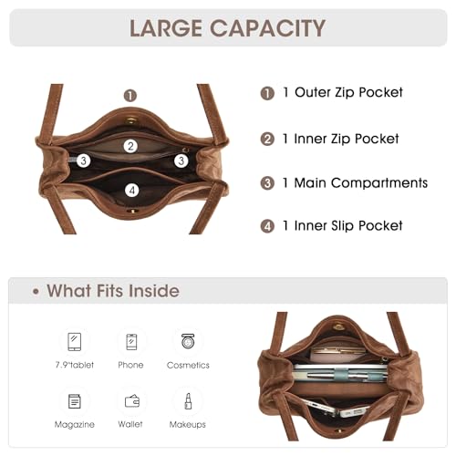 Image of Kattee Genuine Leather Purse and Handbag for Women, Soft Hobo Bag