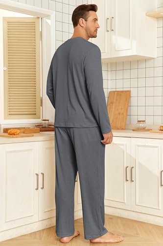 Image of JiniGolla Mens Pajamas Set Soft Short Sleeve Top and Pant Loungewear Sets 2 Piece Pjs with Pockets
