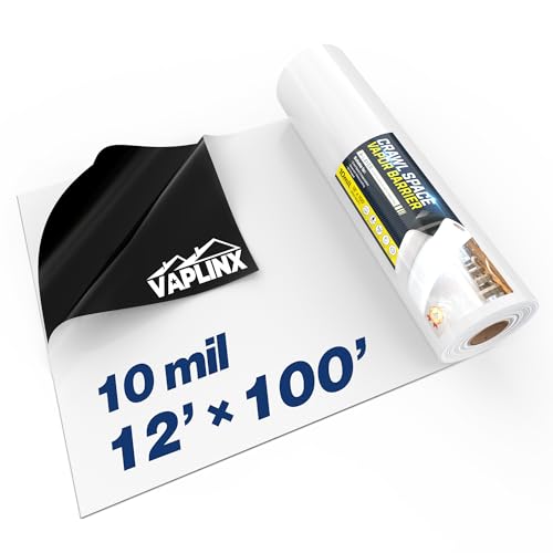 Crawl Space Vapor Barrier, 10 Mil Vapor Barrier, 12' x 100', Drop Cloth Moisture Barrier Covering for Crawlspace Encapsulation, Thick Plastic Sheeting, Polyethylene Film, Black and White Panda Film