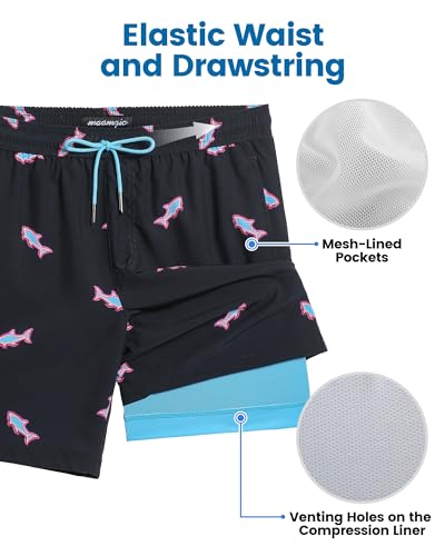 Image of maamgic Mens Swim Trunks with Compression Liner 7 Inch Inseam Mens Bathing Suit Quick Dry Swimming Trunks Swimsuit
