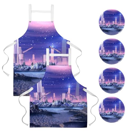 Tablier de serveuse anti-taches pour nettoyage et cuisine lot de 2 pièces graphiques