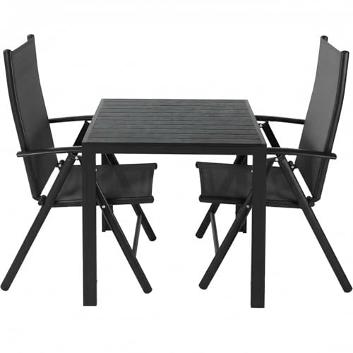 LIFERUN Lot de 3 Salons de Jardin Balcon en Aluminium, 2 Chaises Pliantes Réglables à Dossier Haut + 1 Table Carrée en WPC, Mobilier Extérieur Résistant...