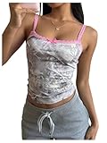 SOLY HUX Women's Lace Trim Camo Top Spaghetti Strap Tank Top Y2k Streetwear Rave Party Crop Camisole Grey Camo Small