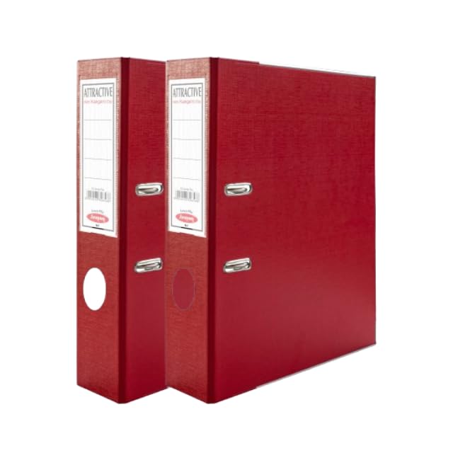 Image of Anupam Attractive Lever File | N1 Full Size | U-Shaped Clip Binder Box | 100% Recycled, Lightweight, Sturdy Board with Robust Textured Cover| Finger Grip Hole | Office & Home (Red, Pack of 2)