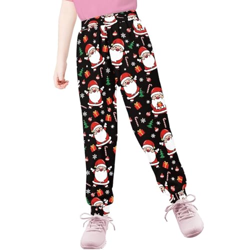 AmzPrint Snowflakes Print Christmas Gym Sweatpants Black Drawstring Workout Athletic Casual Sweatpants for Boys 6-7