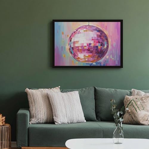Toile rétro boule disco rose pour réveiller un mur blanc de chambre - 6