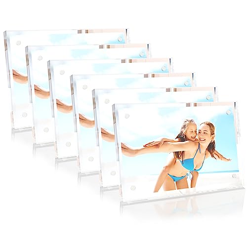 HELPLEX Picture Frames, 6 Pack 6x8 inch Acrylic Picture Frame Clear 6 x 8 Photo Frames Magnetic Picture Frames Ready for Tabletop Display, Effectively Protect Photos from Fading and Yellowing