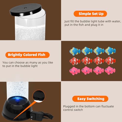 4FT Sensory LED Water Bubble Tube Lamp with 12 Fish and Color Changing Light Effects. Fantasy Bubble Fish Tube Relax for Autistic ADHD Children Alleviating Stress and Anxiety in Adults - Image 4