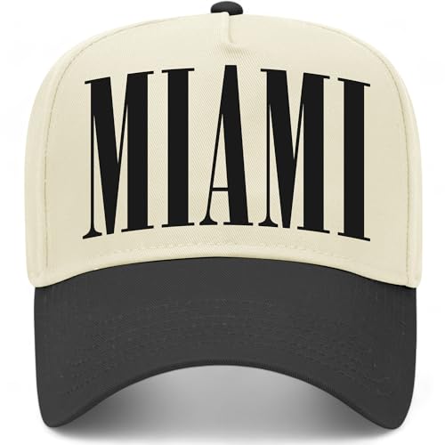 Miami Serif Vintage Trucker Hat | Florida | Premium Snapback Baseball Hat for Men & Women (US, Alpha, One Size, Black/Natural)